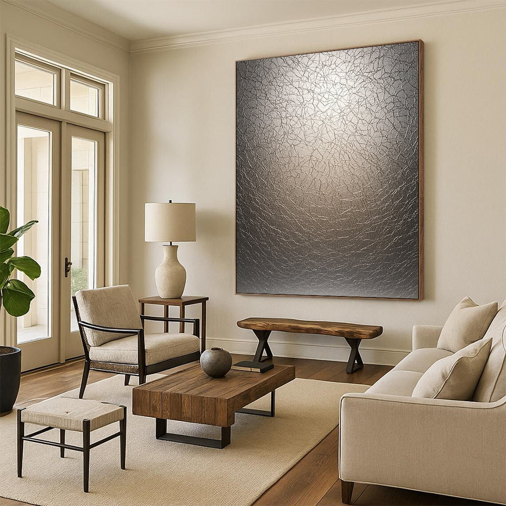 Contemporary abstract art showcases textured LED surface with crinkles illuminated by soft gradient light creating depth and intricate patterns. DLZ1226