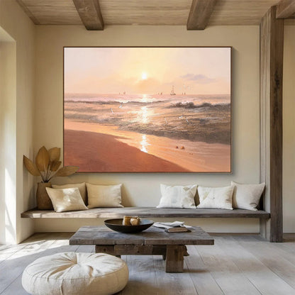 Sunset Beach with Sailboats - Romantic Living Room or Bedroom Art DLZ264