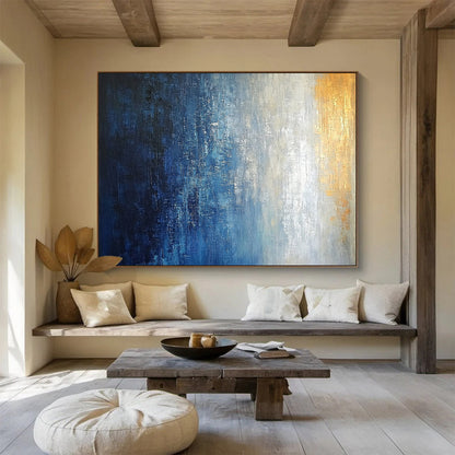“Blue - Gold Gradient Abstract” - Blue, Gold with Smooth Gradient - Painting On Canvas HB1390