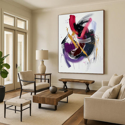 White, Pink, Purple, Gold, Bold Strokes "Vibrant Energy" Abstract Painting On Canvas HB036