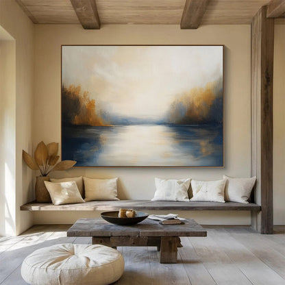 “Sunlit Lake Reflection” - Whites, Yellows, Blues, Brown, Lake Scene - Impressionist Oil Painting HB1572