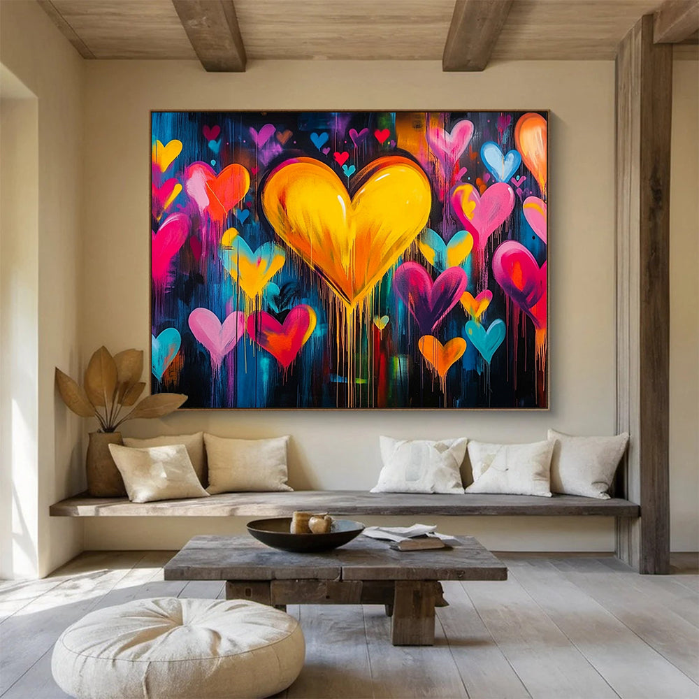 “Dripping Hearts of Love” - Multicolor, Hearts, Dripping Paint Painting On Canvas HB0744