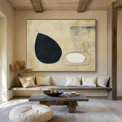 “Minimalist Shapes” - Black, White, Beige, Minimalist Abstract Painting On Canvas HB0709