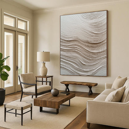 Contemporary abstract artwork featuring textured white paper resembling water waves enhances depth and movement, creating visual intrigue for any space. DLZ1234