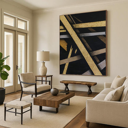 Luxurious Hand - Painted Textured Canvas Mural for Bar & Hotel Lobby DKH1094