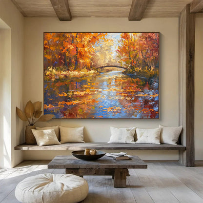 Autumn Forest River & Bridge - Cozy Living Room or Office Art DLZ196