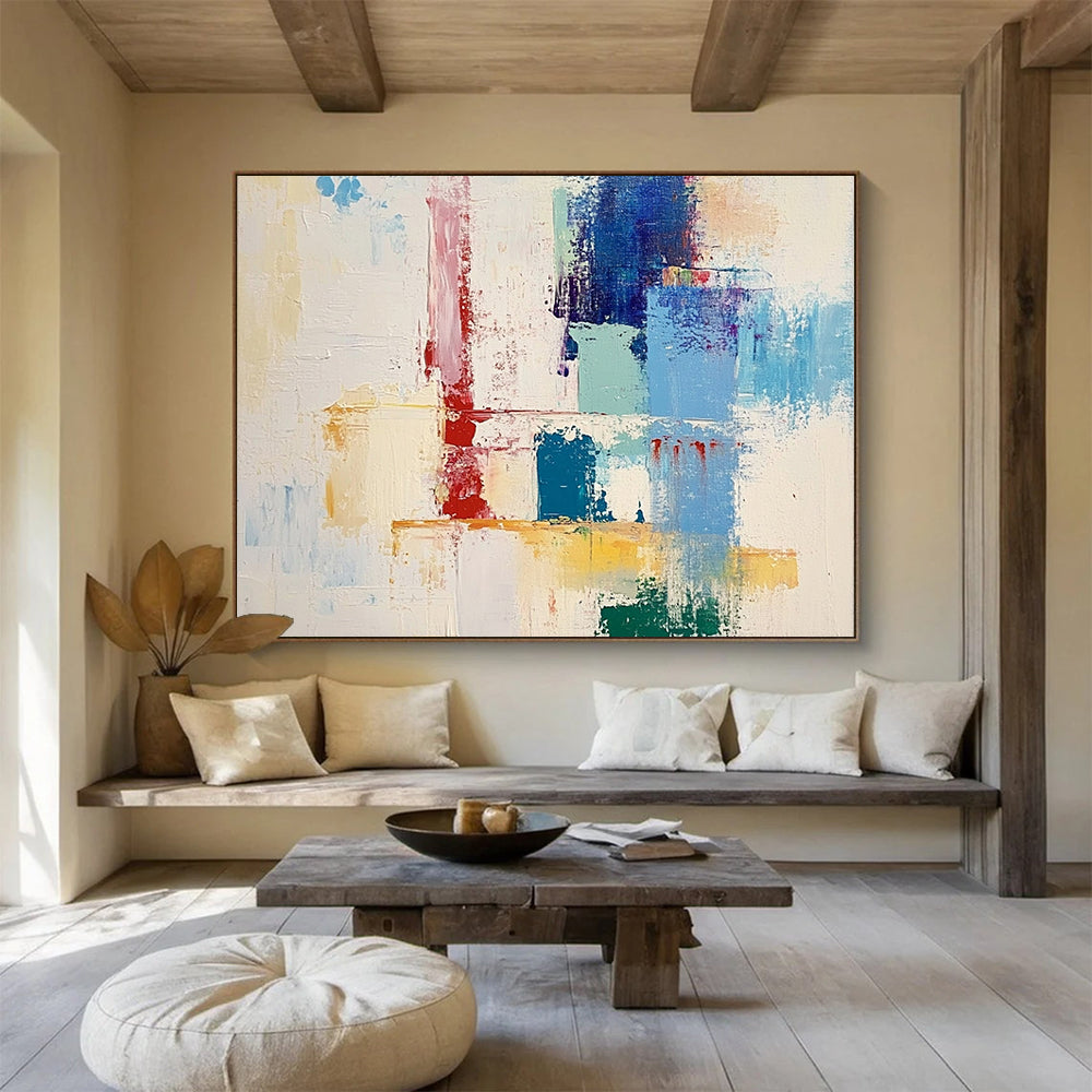 “Colorful Geometric Abstract” - Colorful Palette, Geometric Abstraction Painting On Canvas HB0874