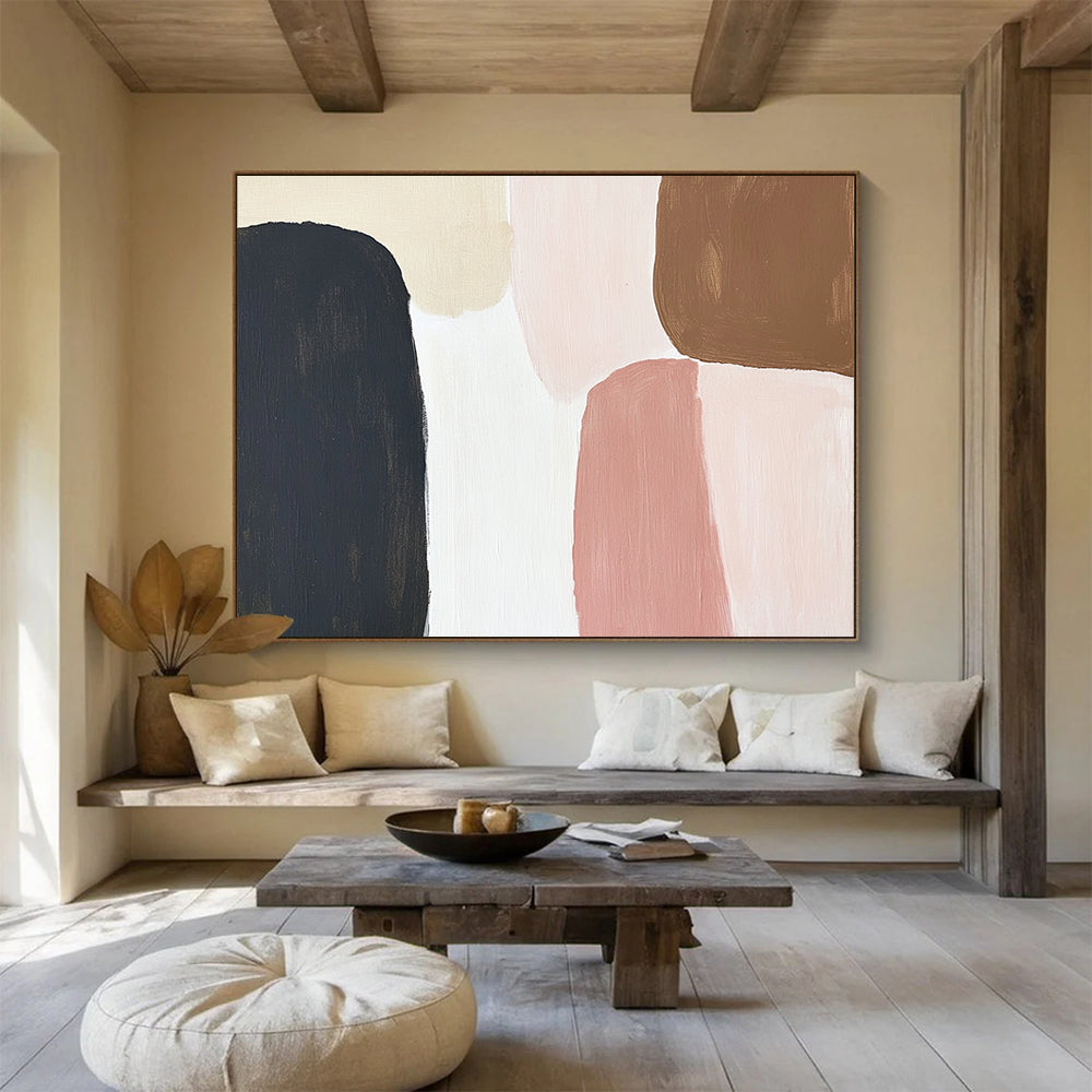 “Soft Geometric Shapes” - Black, Beige, Pink, Brown - Minimalist Geometric Forms - Acrylic Painting HB1311