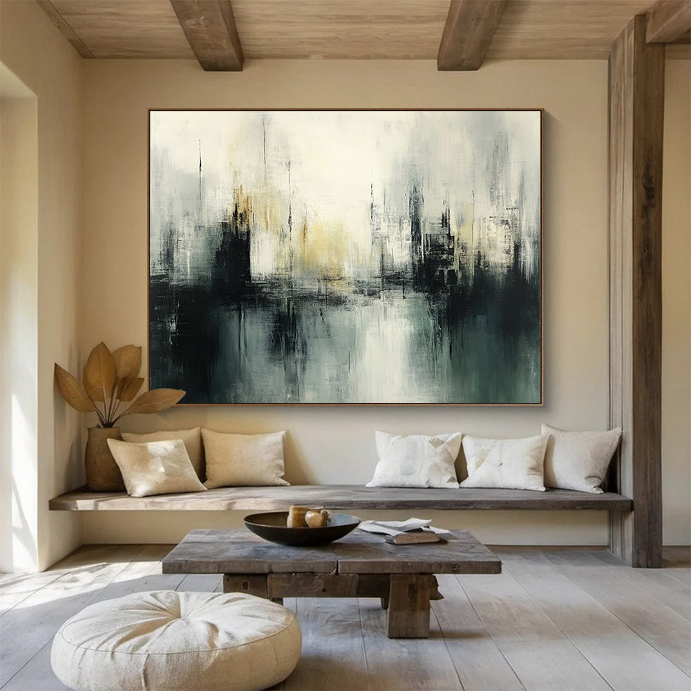 “Misty Urban Silhouette” - Gray, Black, White, Abstract Cityscape - Acrylic Painting HB1479