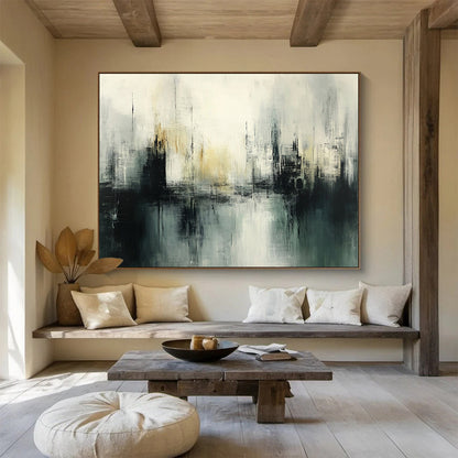 “Misty Urban Silhouette” - Gray, Black, White, Abstract Cityscape - Acrylic Painting HB1479