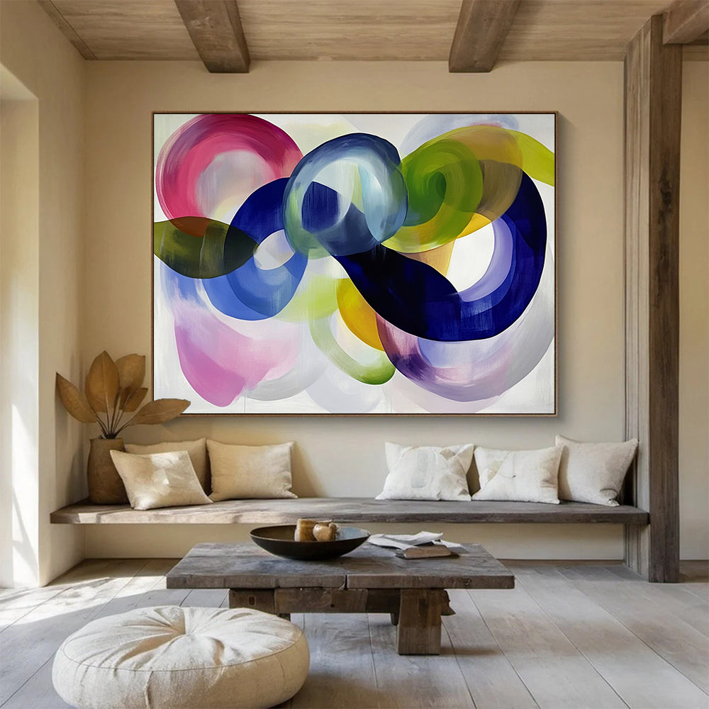 Colorful Curved Abstract "Vibrant Loops" Painting On Canvas HB0660