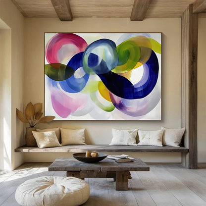 Colorful Curved Abstract "Vibrant Loops" Painting On Canvas HB0660