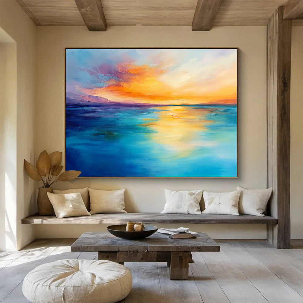 “Soft Sunset Horizons” - Pastel Pinks, Oranges, Yellows, Blues, Dreamy Ocean Sunset - Impasto Oil Painting HB1754