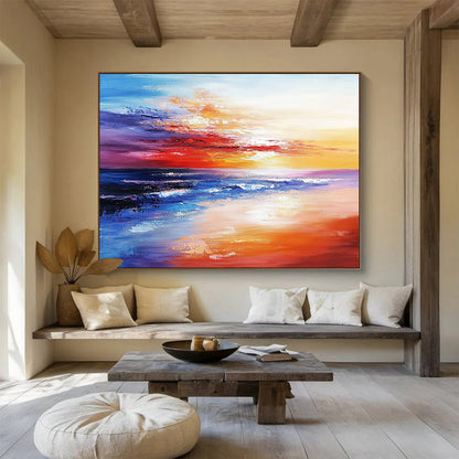 “Vibrant Coastal Sunset” - Purple, Red, Orange, Blue, Colorful Seaside Dusk Painting On Canvas HB1030