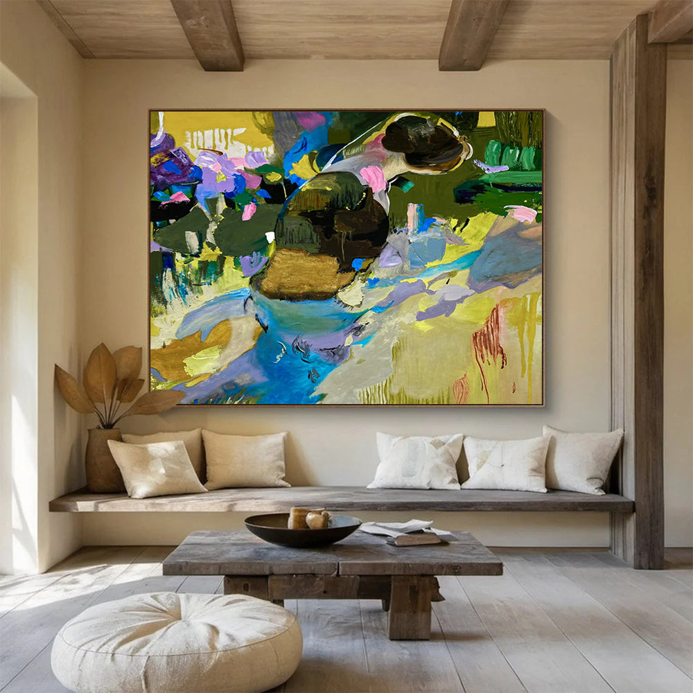 Serene Large Abstract Mural with Soothing Textured Gradients for Bedroom & Hallway DKH923