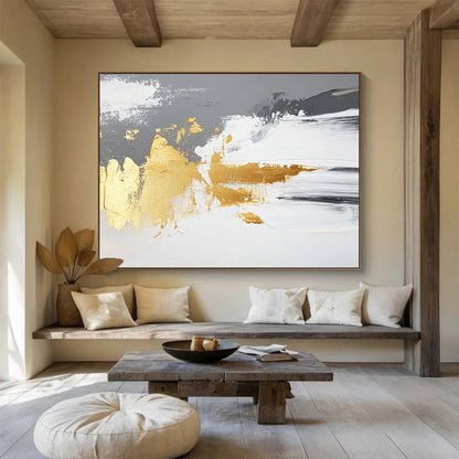 “Gray - White - Gold Abstract Strokes” - Gray, White, Gold, Abstract Paint Strokes - Acrylic Painting HB1780