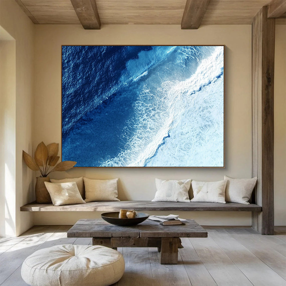 “Aerial Blue - White Ocean View” - Blue, White, Ocean Waves from Above - Photographic Art HB1635