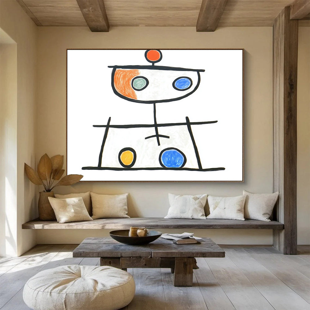 “Playful Abstract Figure” - Black, Colorful Circles, Naive Art - Style Painting On Canvas HB0708