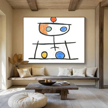 “Playful Abstract Figure” - Black, Colorful Circles, Naive Art - Style Painting On Canvas HB0708