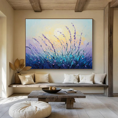 “Lavender at Dusk” - Purples, Blues, Yellows, Lavender Field - Textured Oil Painting HB1568