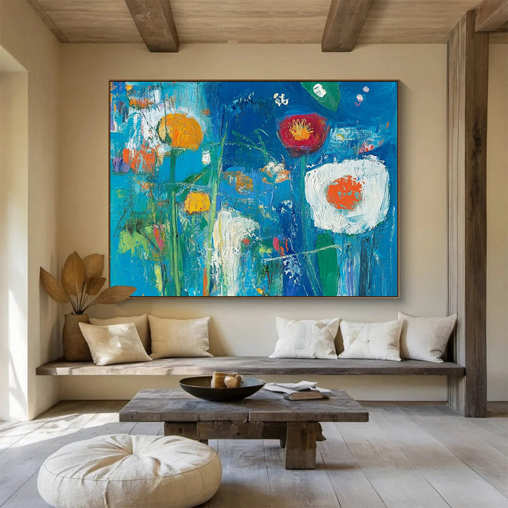 “Blue Floral Abstract” - Blue, Colorful Flowers, Abstract Garden HB1140