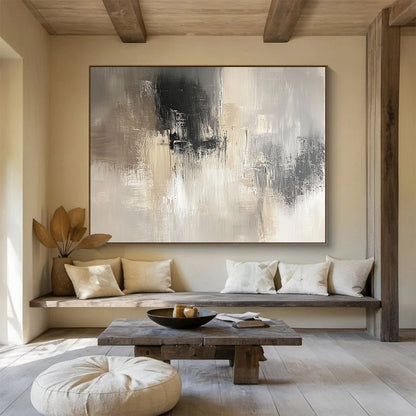 “Neutral Gray Abstract” - Beige, Gray, White, Subtle Abstract Textures Painting On Canvas HB0965