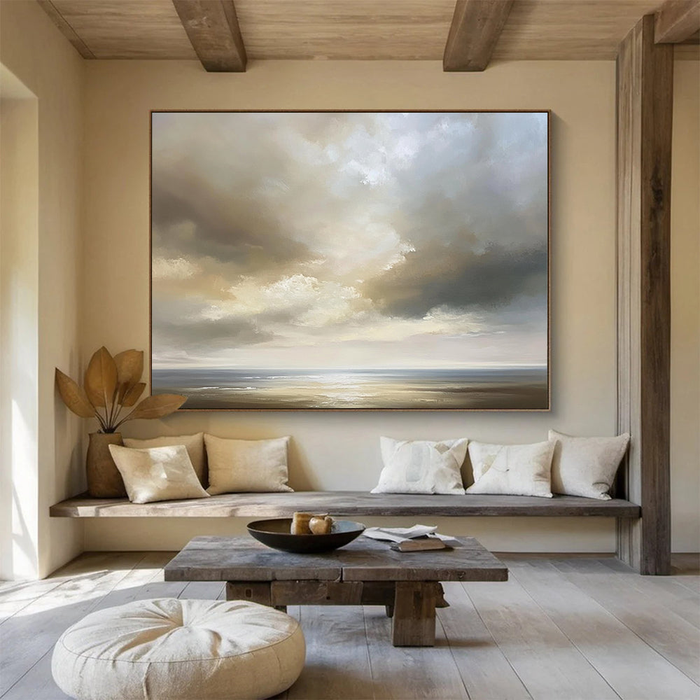 “Moody Sea and Sky” - Greys, Browns, Blues, Sea - Scape - Abstract Oil Painting HB1581