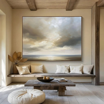 “Moody Sea and Sky” - Greys, Browns, Blues, Sea - Scape - Abstract Oil Painting HB1581