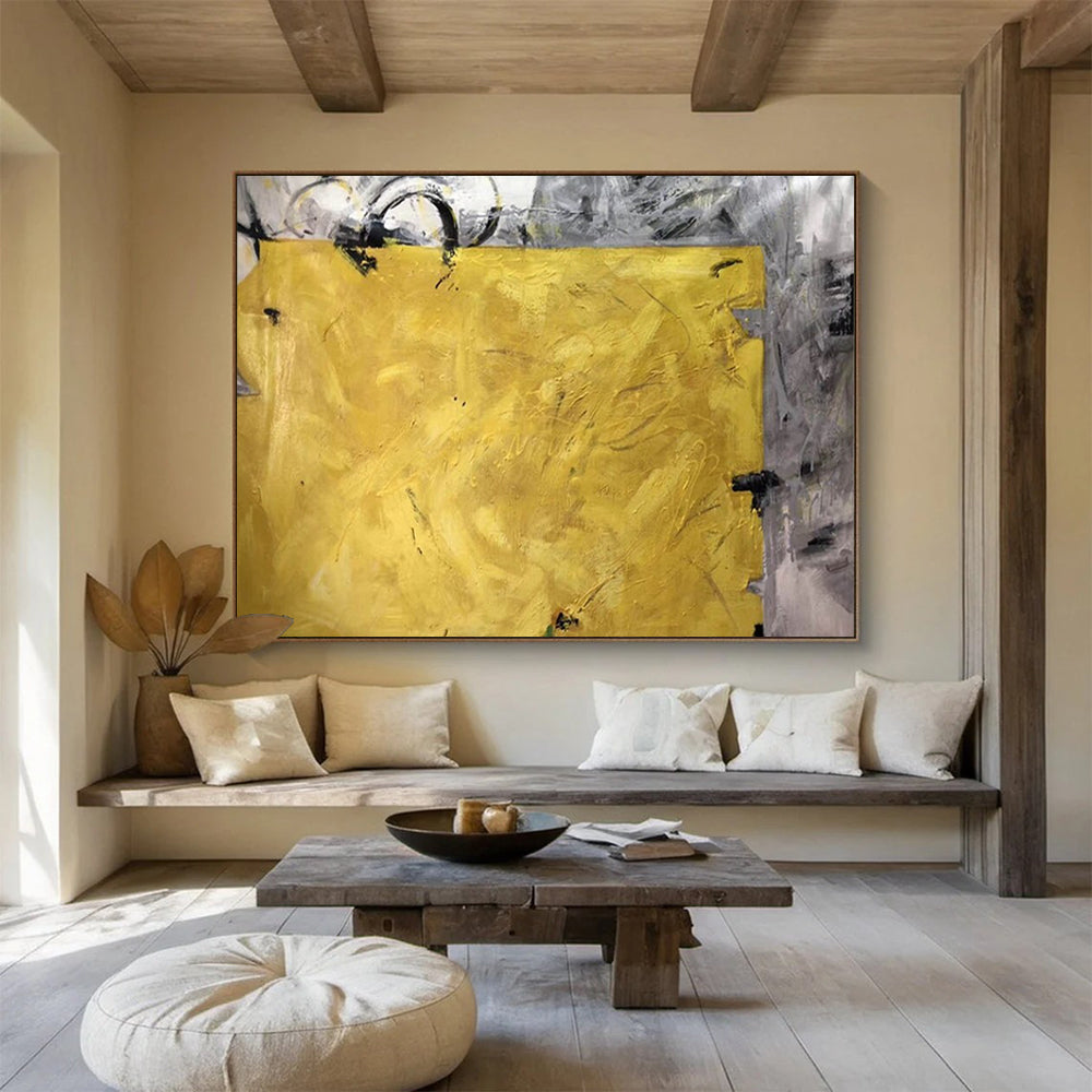 Bold Yellow and Grey Abstract: A Statement of Artistic Confidence DLZ153