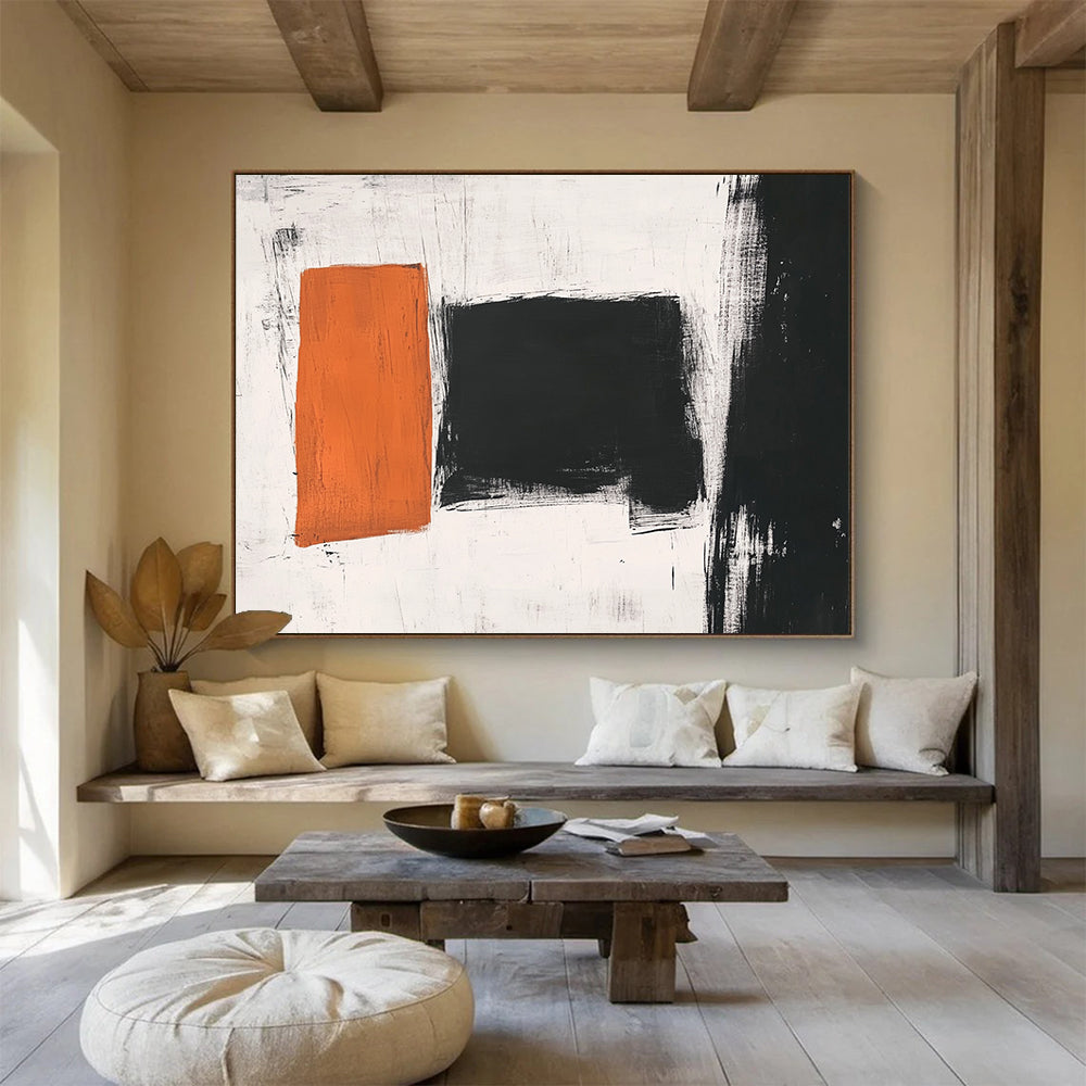 Orange and Black Rectangles - Color - Block Abstract Painting On Canvas HB0461