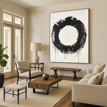 Black Circular Brushstroke with Varied Texture - “Enso of Layers” Painting On Canvas HB249