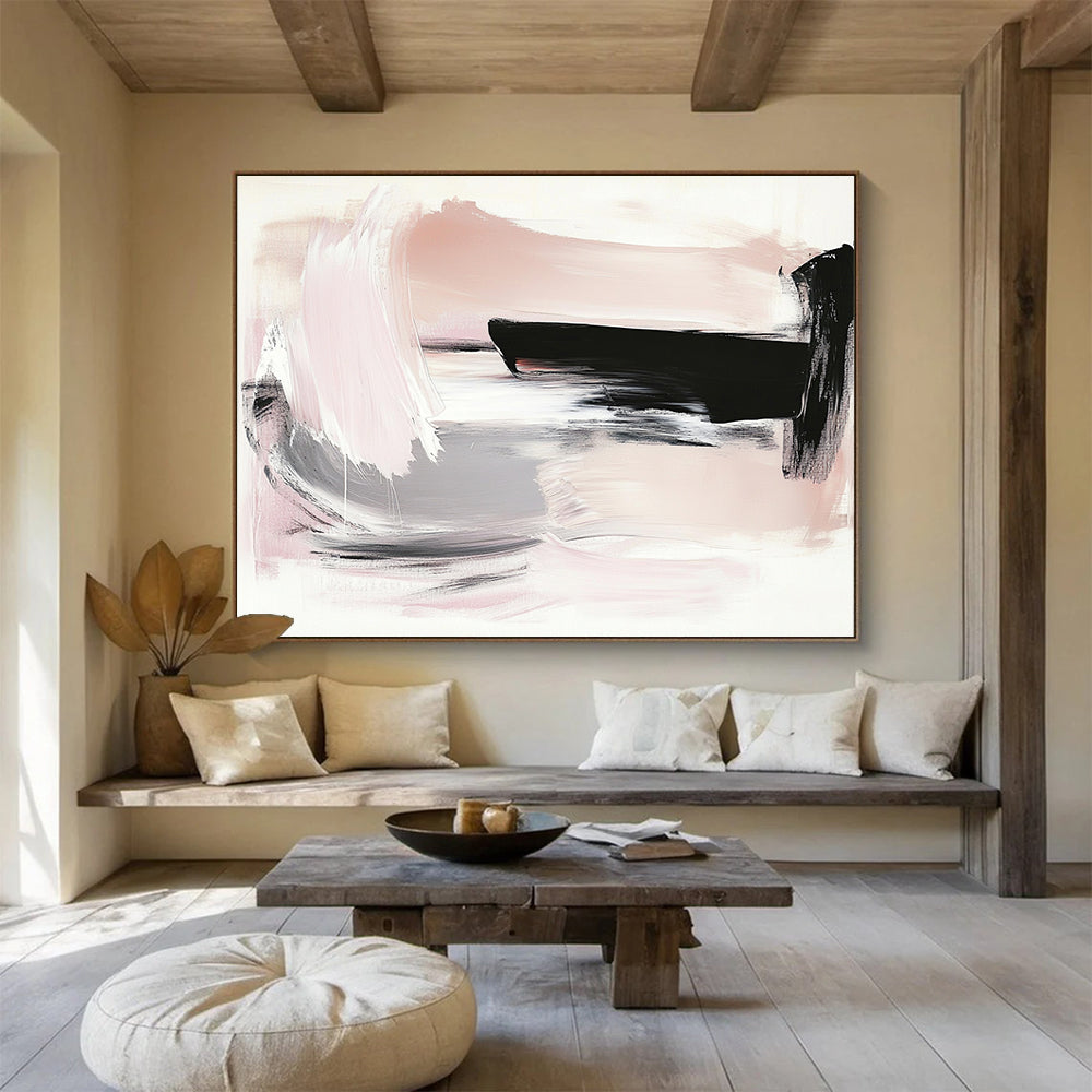 “Pink Gray Abstract Brushstrokes” - Pink, Gray, Black, White, Brushstrokes - Painting On Canvas HB1435