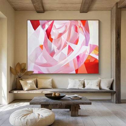 “Pink Geometric Twirl” - Shades of pink, reds, whites; Abstract geometric shapes; Modern Abstract Painting On Canvas HB1160