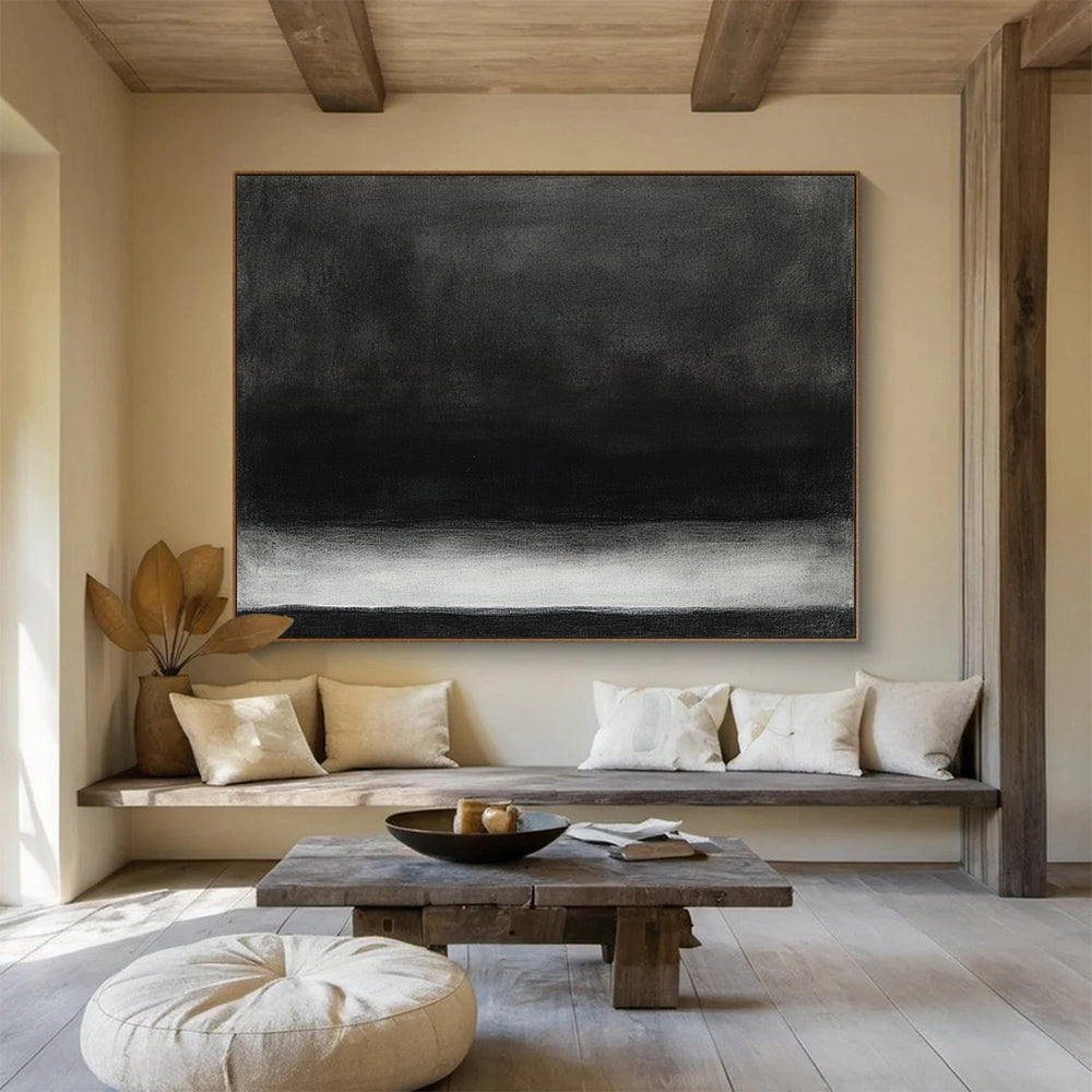 “Minimalist Black - White Gradient” - Black, White, Gray, Subtle Gradient Layers - Acrylic Painting HB1663