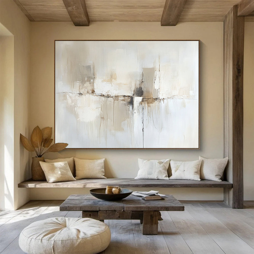 “Neutral Flow” - Beige, White, Gray with Flowing Shapes - Abstract Acrylic Painting HB1336