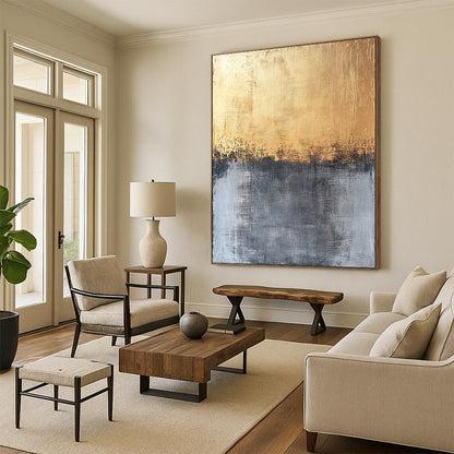 Gold, Gray and Black Abstract Gradient "Ethereal Horizon" Painting On Canvas HB355