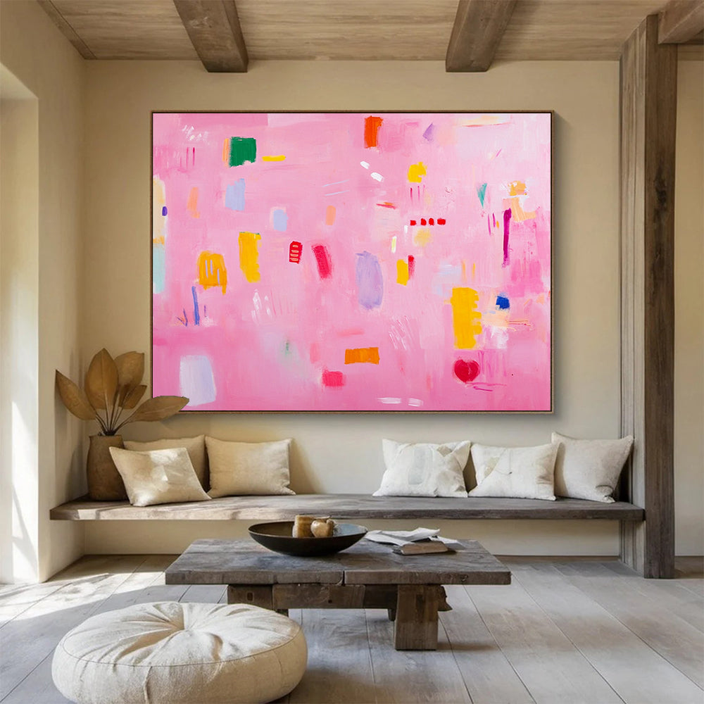 “Playful Pink Abstract Shapes” - Pink, Colorful Shapes, Abstract Painting On Canvas HB0691