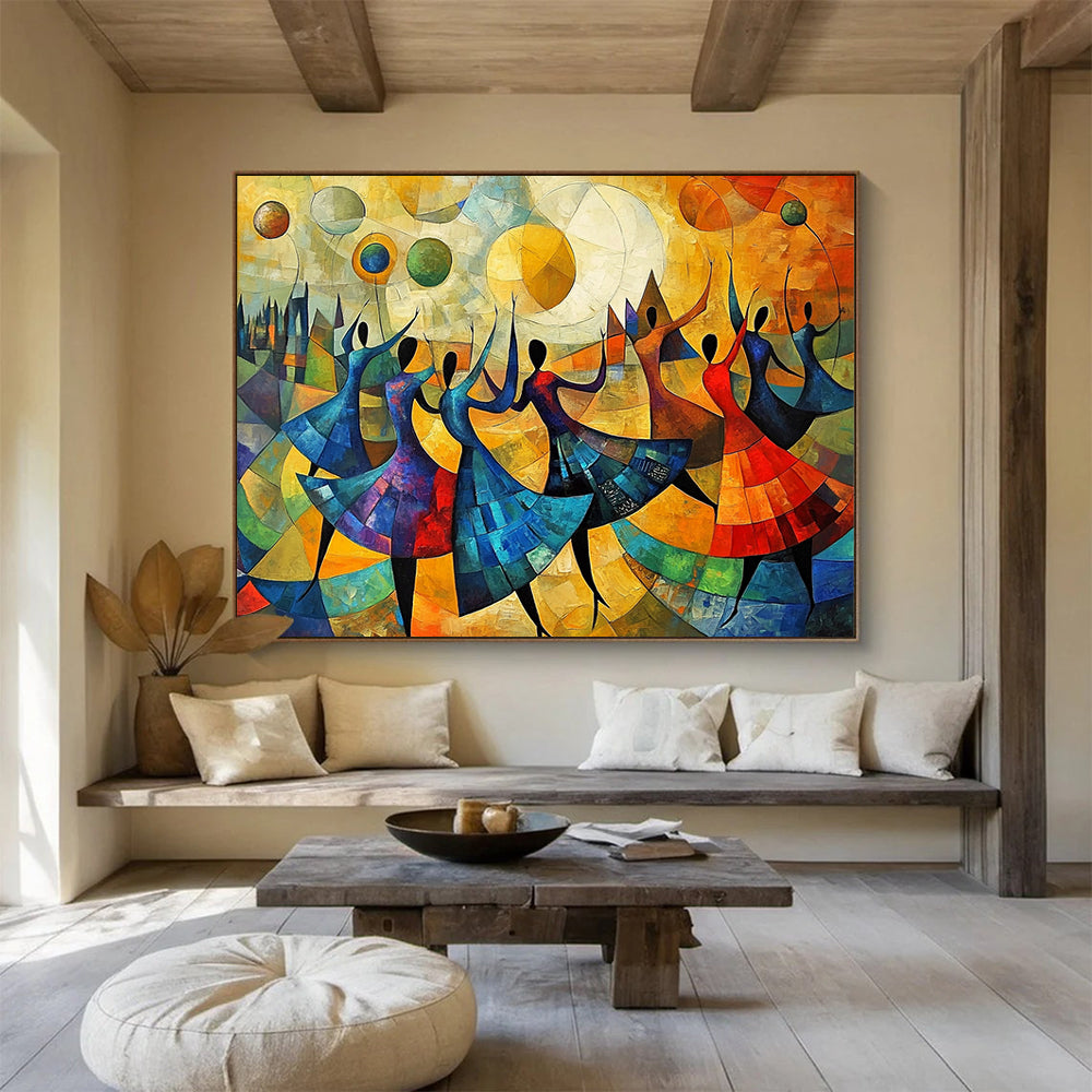 “Abstract Dancers” - Colorful, Geometric, Dancers Painting On Canvas HB0749