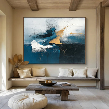 “Blue - Gray - Gold Abstract Dynamics” - Blue, Gray, Gold, Abstract dynamic patterns - Acrylic Painting HB1793