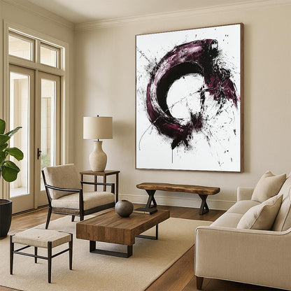 White, Black, Purple with Expressive Swirls "Passionate Motion" Abstract Painting On Canvas HB019