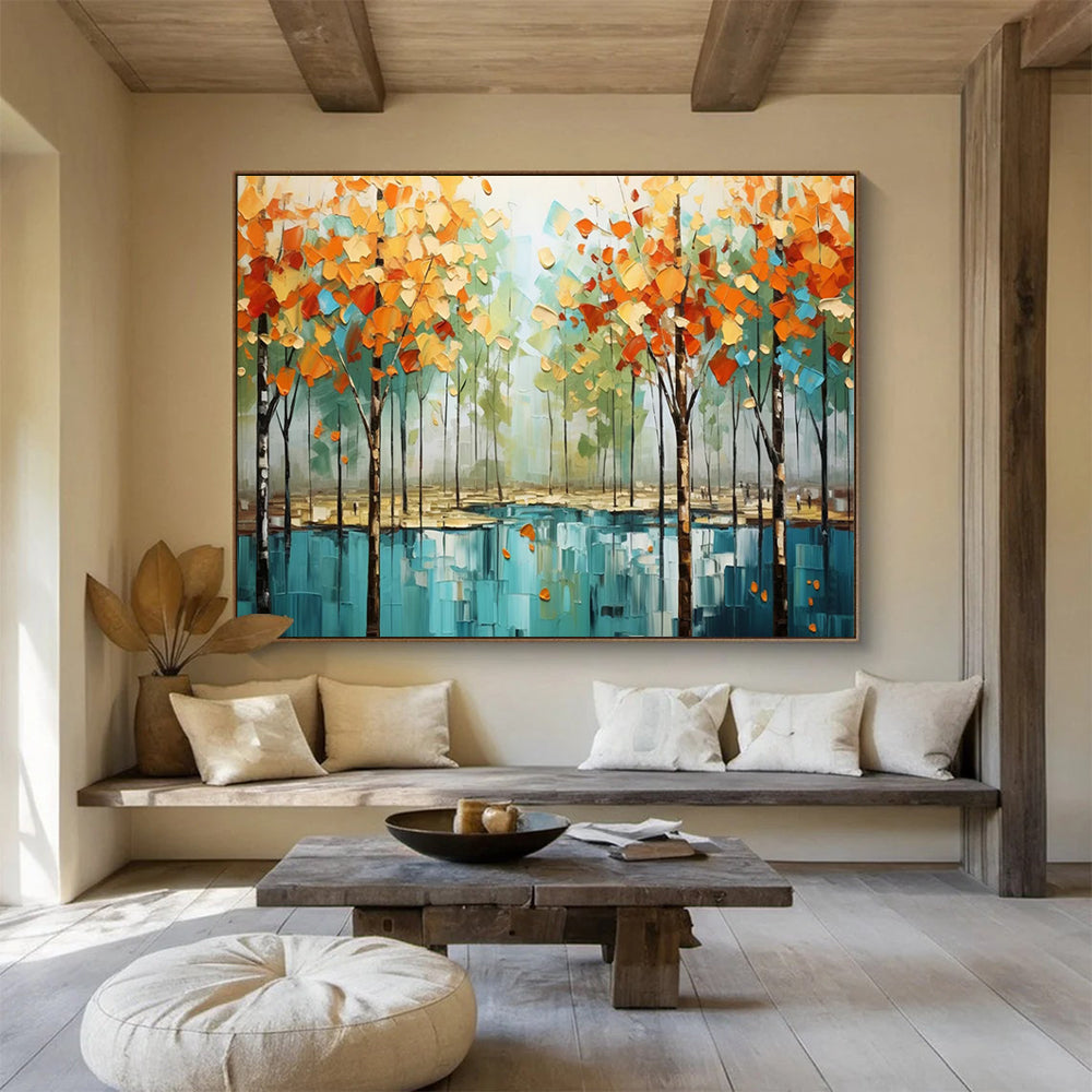 Autumn Forest Reflection Art - Large Nature - Inspired Living Room Decor DLZ163