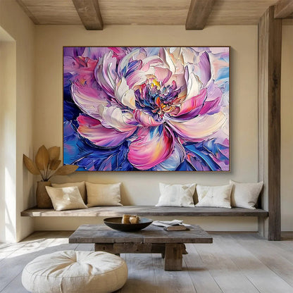 Colorful Layered Peony Flower - Expressive Floral Impasto Painting On Canvas HB0448
