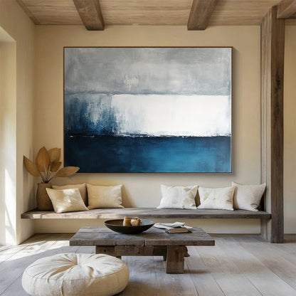 “Gray - Blue Abstract Horizon Lines” - Gray, Blue, White, Horizon Lines Painting On Canvas HB0832