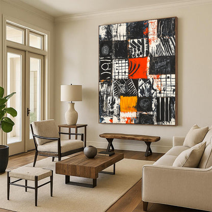 Colorful Geometric Patchwork "Vibrant Mosaic" Painting On Canvas HB298