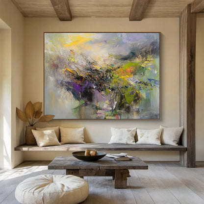 “Colorful Landscape Abstraction” - Yellow, Purple, Green, Blue with Blended Textures - Painting On Canvas HB1373