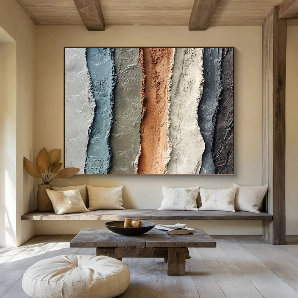 “Multi - colored Textured Vertical Strips” - Abstract Textural Painting On Canvas HB0507
