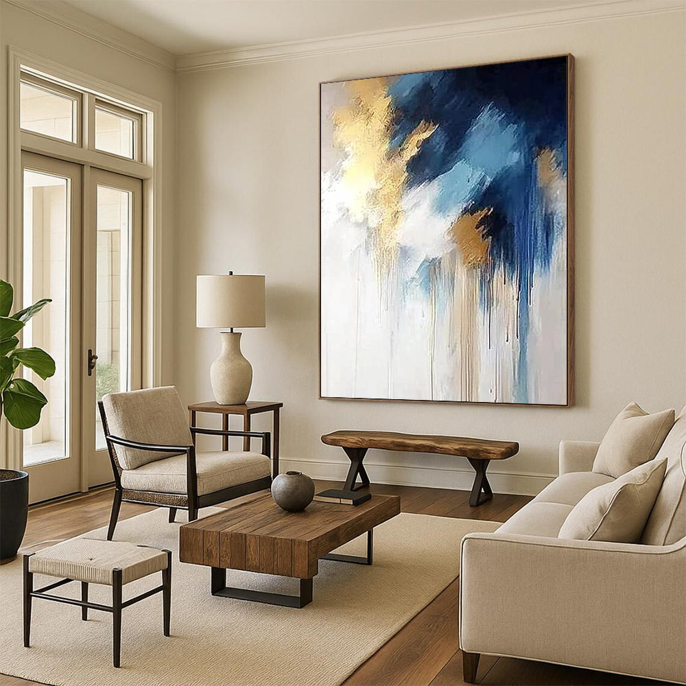 Contemporary hand-painted abstract artwork featuring vibrant colors and dynamic shapes, perfect for enhancing modern living spaces and inspiring creativity. DLZ1764