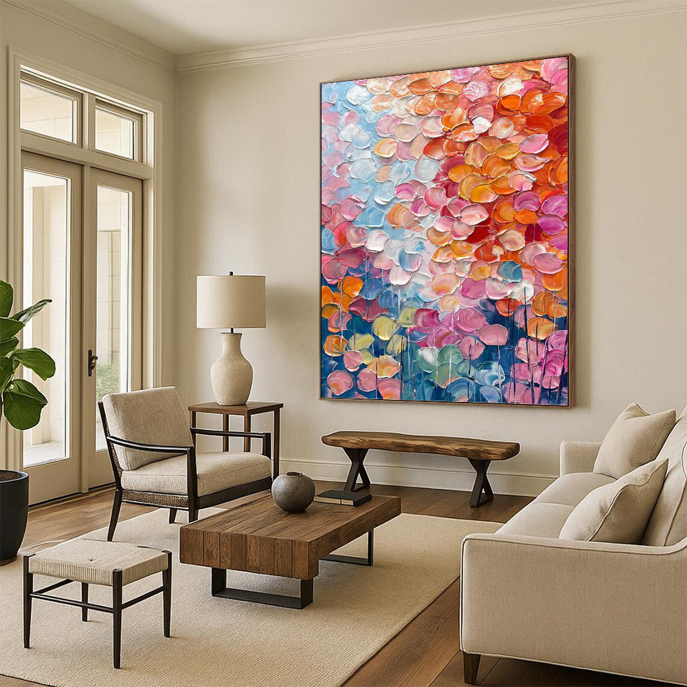 Vertical Hand - Painted Textured Custom Abstract Canvas for Dining Room and Hotel DKH1657