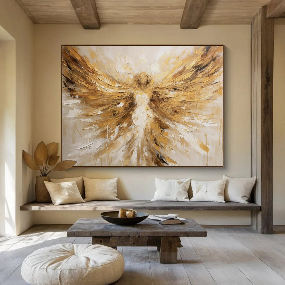 Golden Angel Wings - Inspirational Living Room Art DLZ082