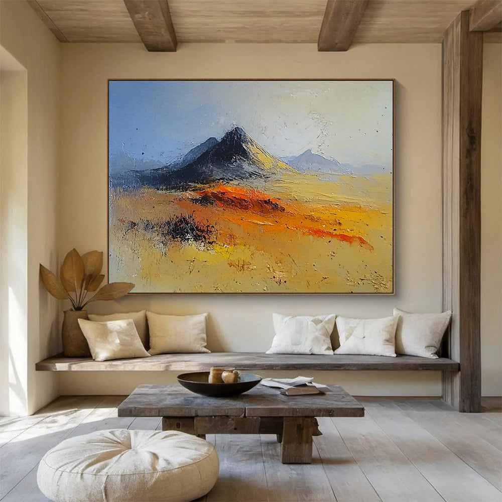 “Desert Mountains” - Vibrant Oranges, Yellows, Blues, Textured Desert and Mountains - Oil Painting HB1609